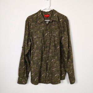Joe Fresh Men's Leaf Pattern Button Down Shirt Green Tropical Size Large Linen